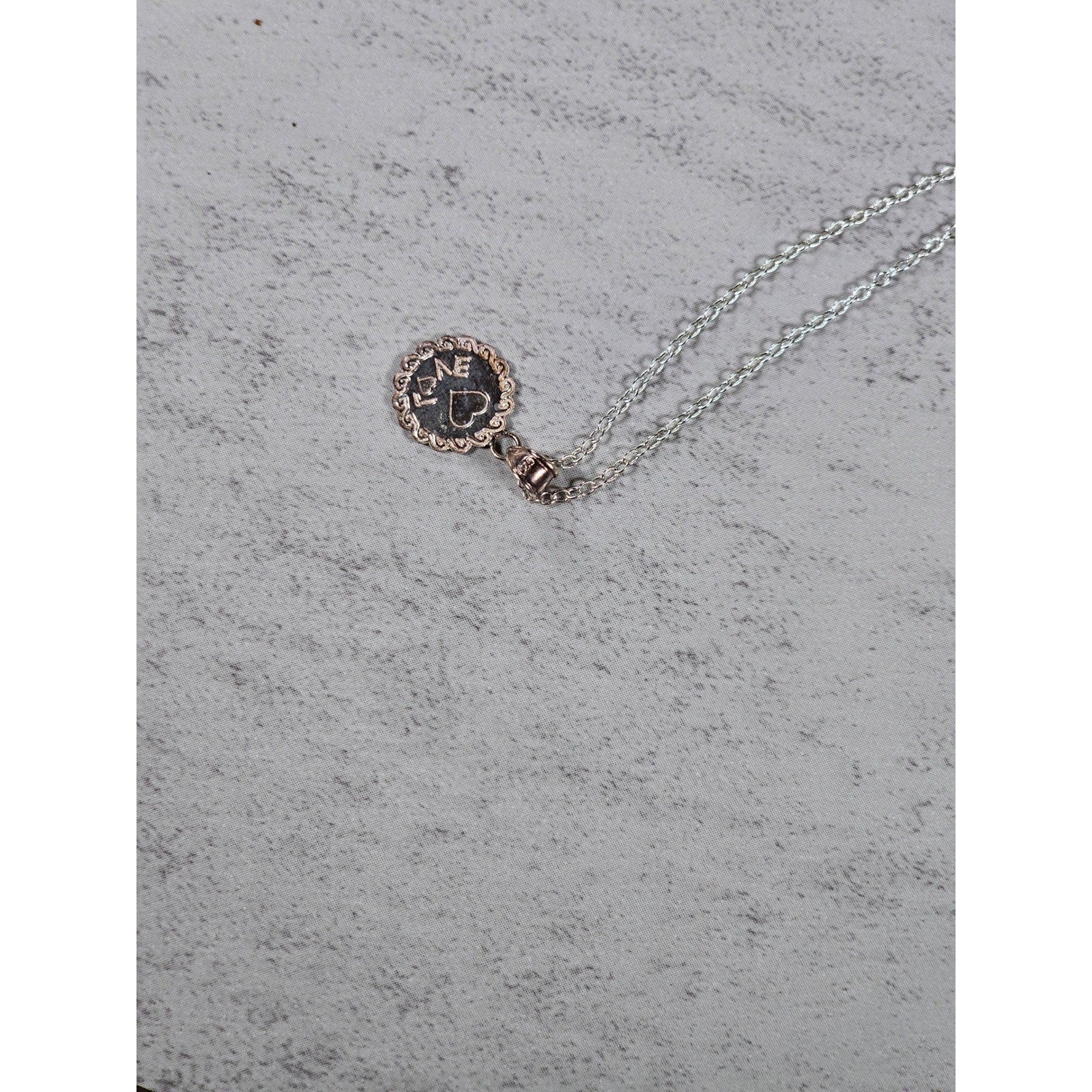 Vintage Sterling Silver Love Heart Pendant Necklace Scalloped Edge
