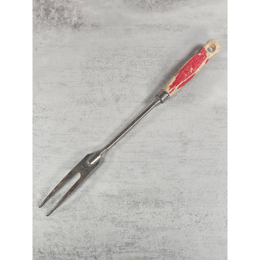 Vintage BBQ Carving Fork Wood Handle Red Paint Rustic 13 Inch