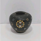 Vintage Cloisonne Mini Vase Black Floral Enamel 2.5" Collectible