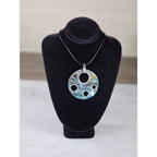 Vintage Abalone Shell Circle Pendant Necklace Silver Tone