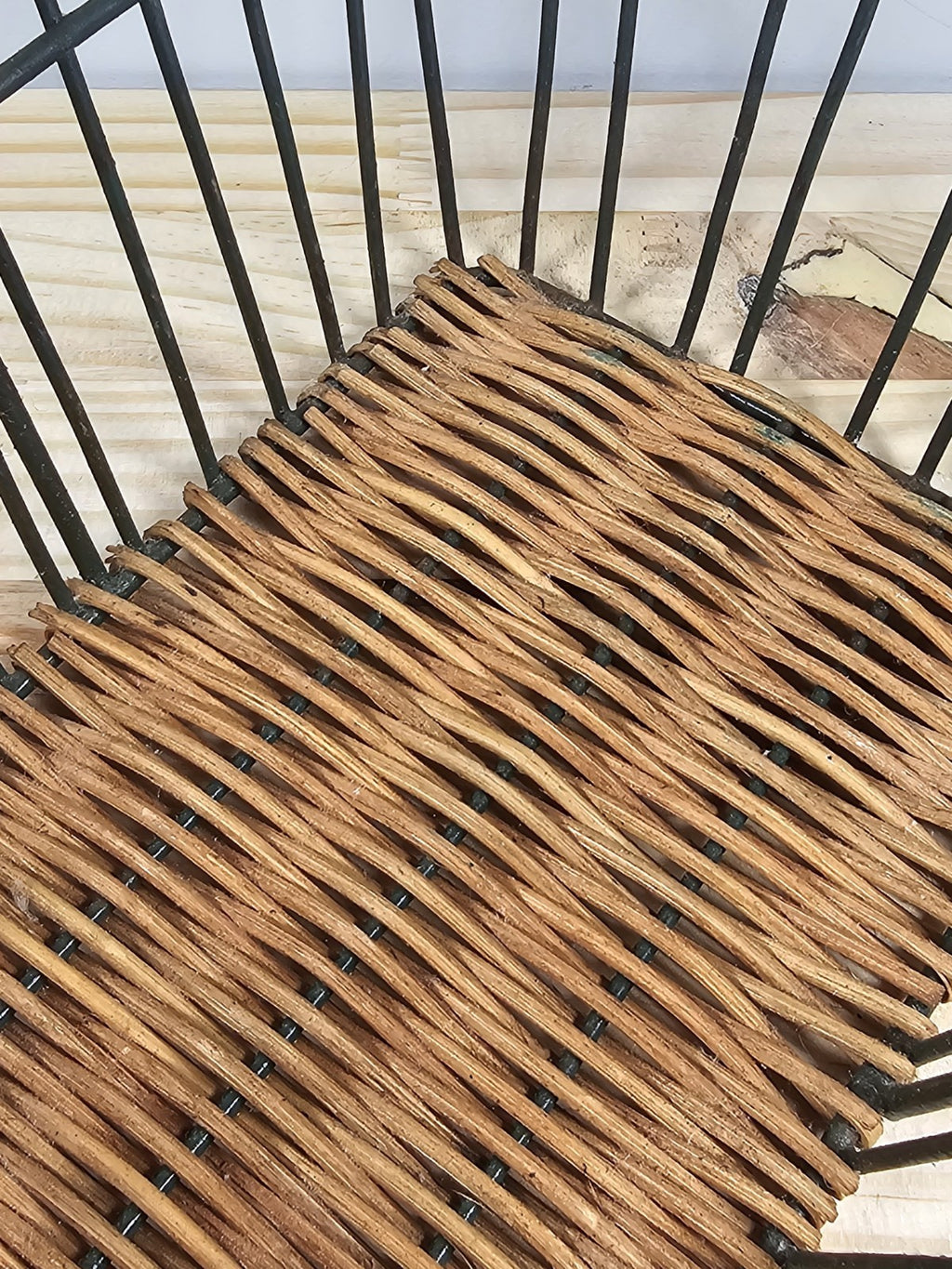 Black Metal + Rattan Basket 11.5″ × 9″ | Rustic Coastal Storage Basket