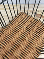 Black Metal + Rattan Basket 11.5″ × 9″ | Rustic Coastal Storage Basket