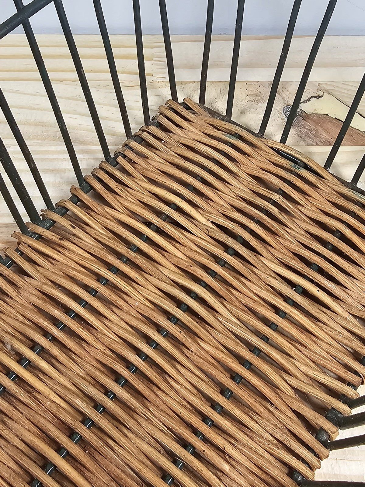 Black Metal + Rattan Basket 11.5″ × 9″ | Rustic Coastal Storage Basket