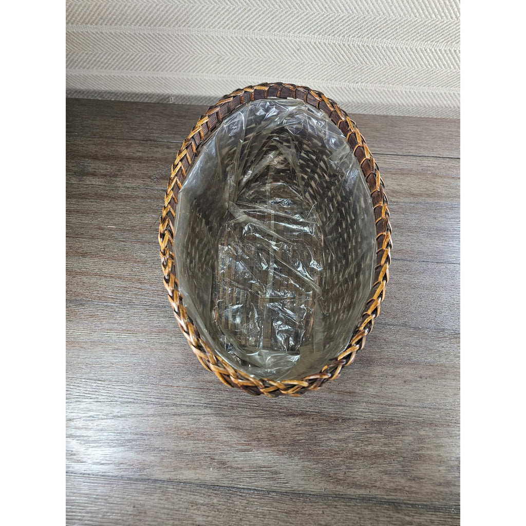 Vintage Woven Basket with Plastic Liner – Rustic Storage or Planter Basket