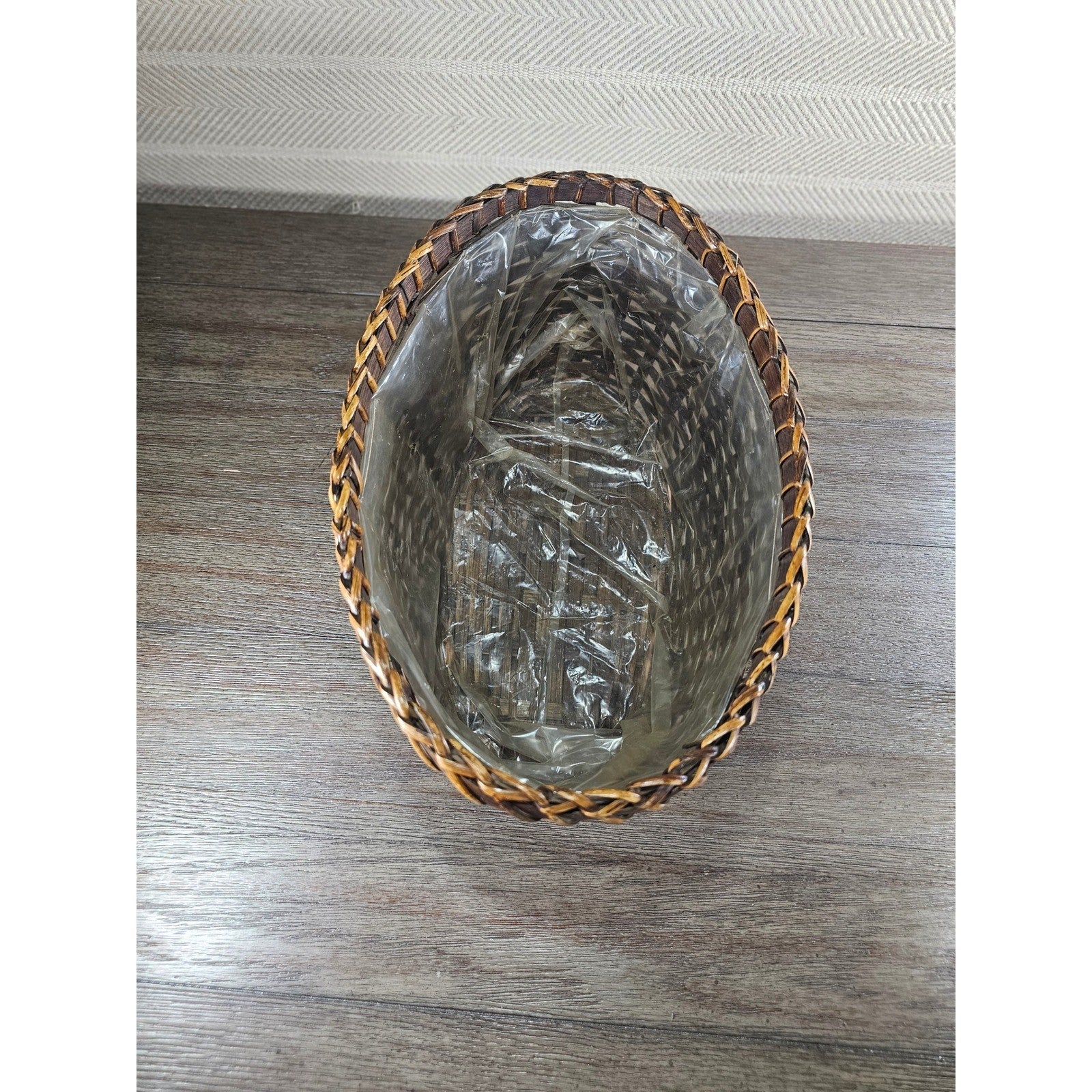 Vintage Woven Basket with Plastic Liner – Rustic Storage or Planter Basket