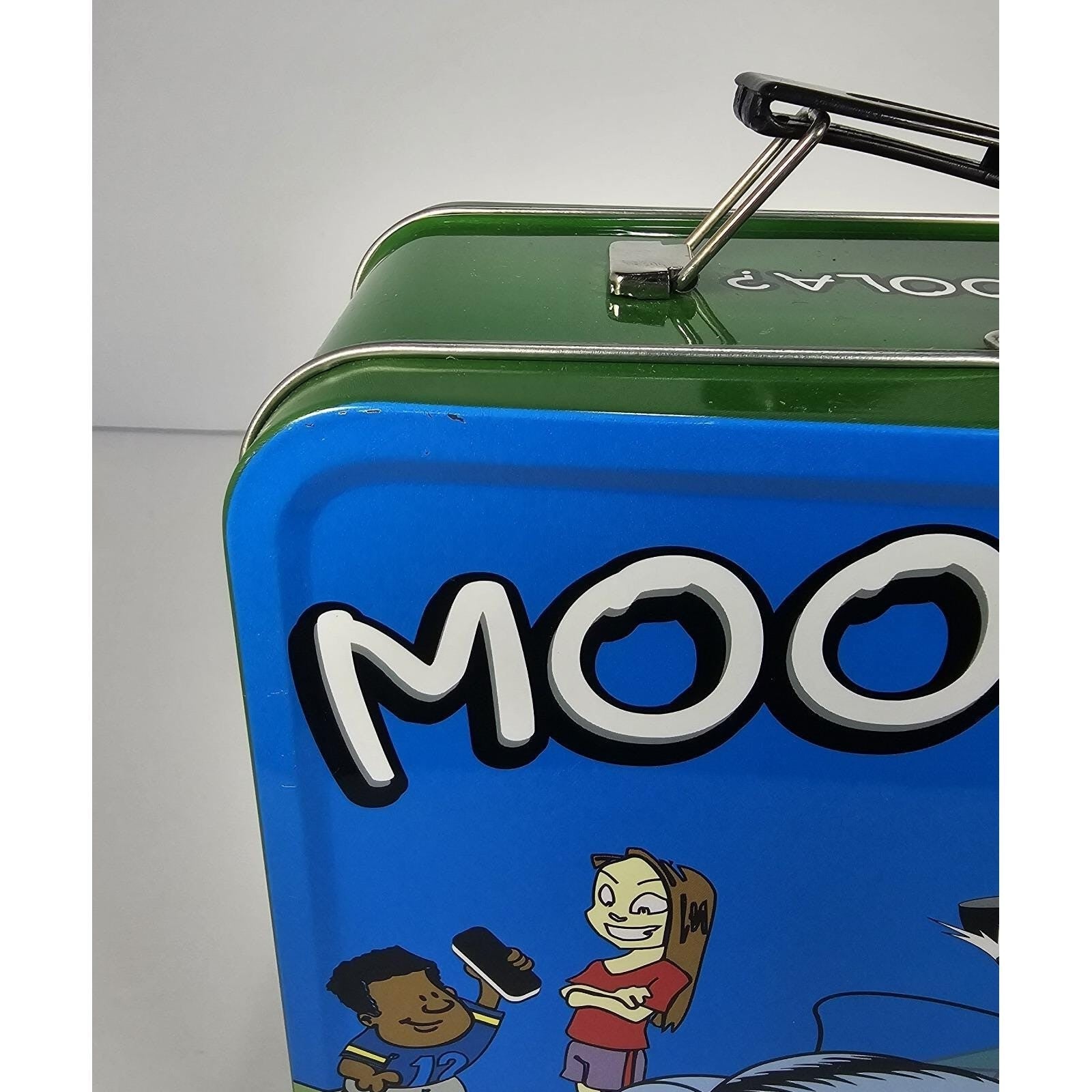 Vintage Moola the Cow Metal Lunch Box Green Blue