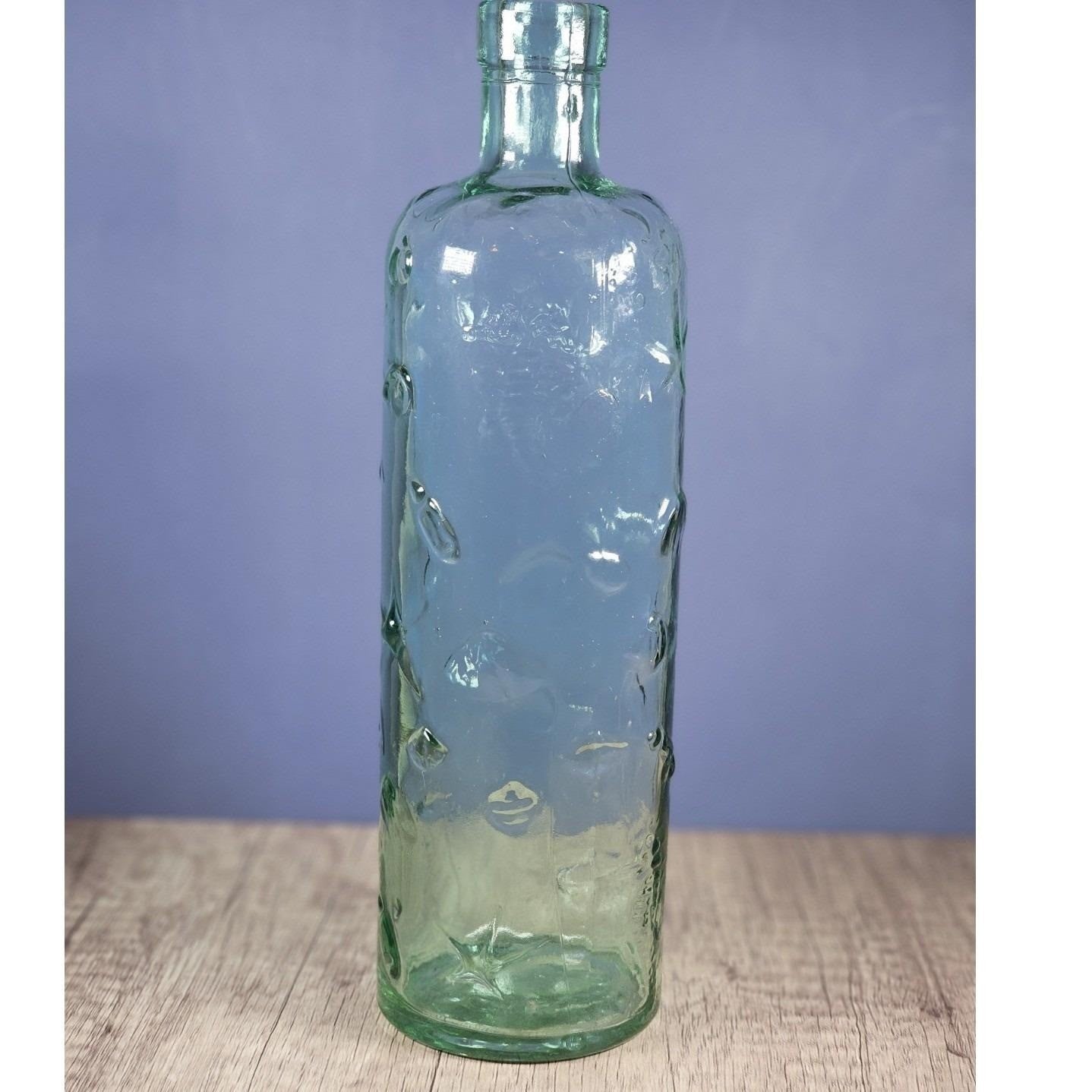 Vintage Blown Glass Bottle Seahorse Starfish Coastal Decor 10.5