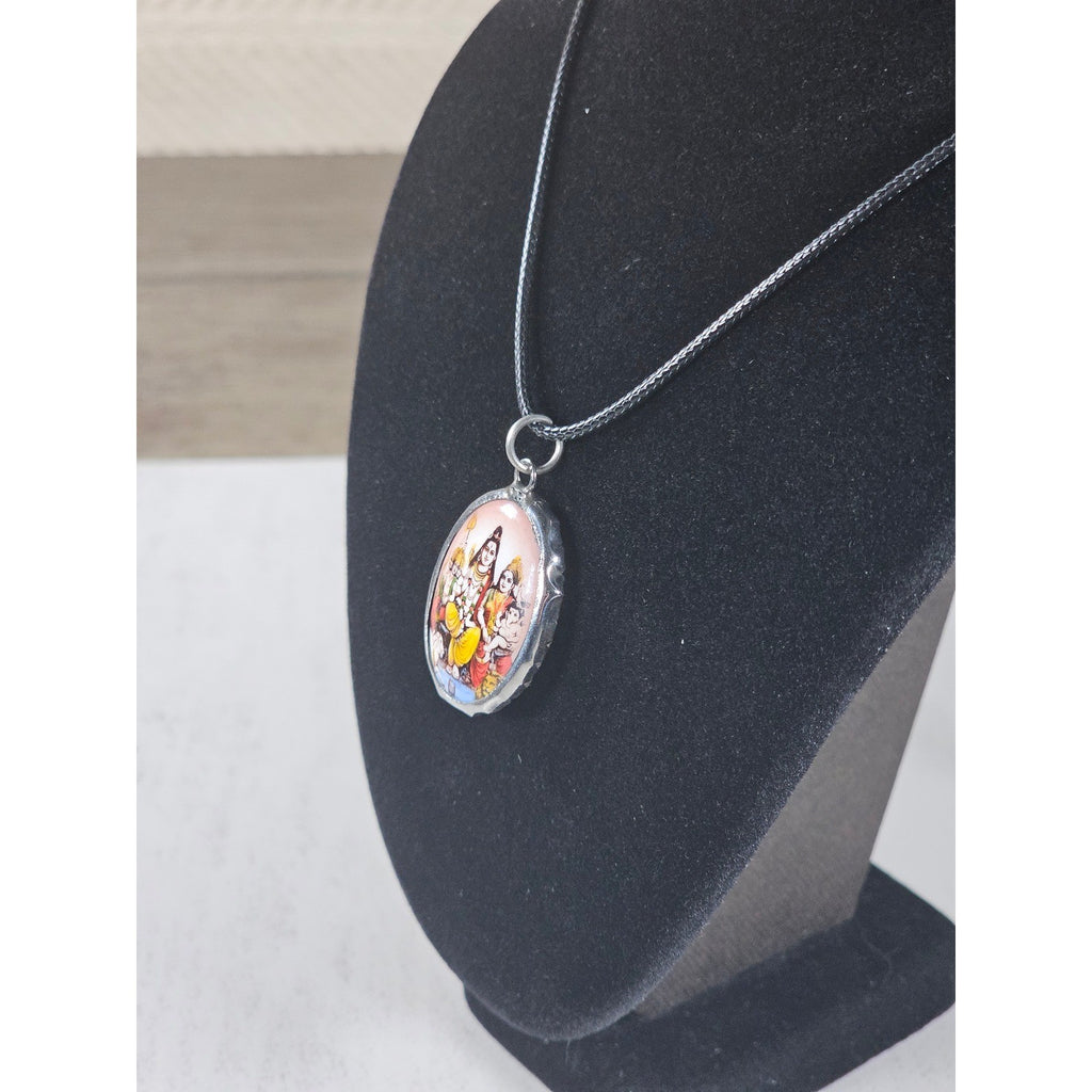 Vintage Hindu Deity Pendant Necklace Oval Religious Charm