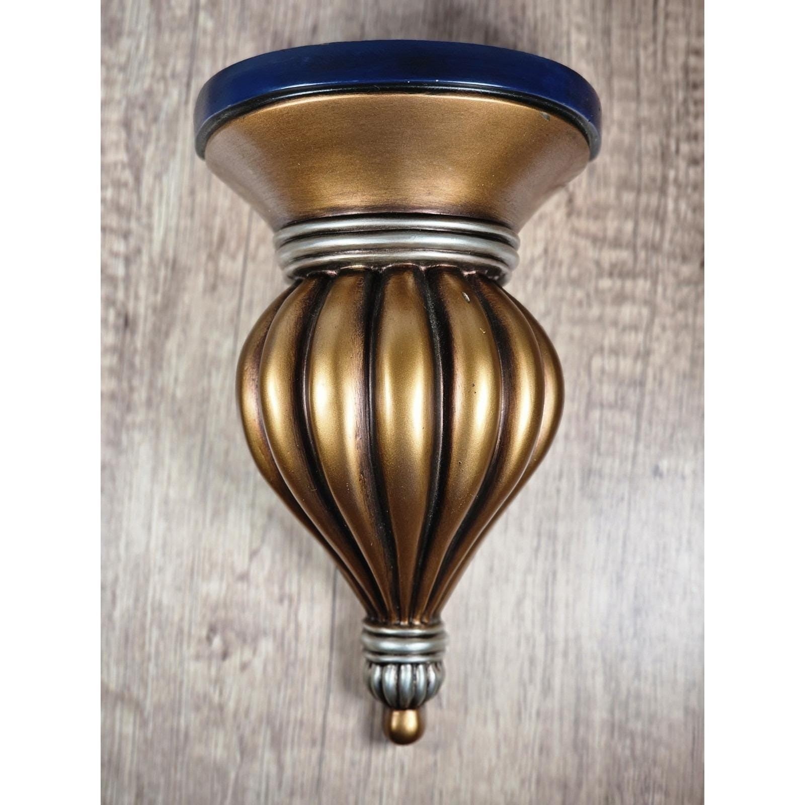 Vintage Gold & Blue Wall Corbel with Plate Holder Architectural Decor