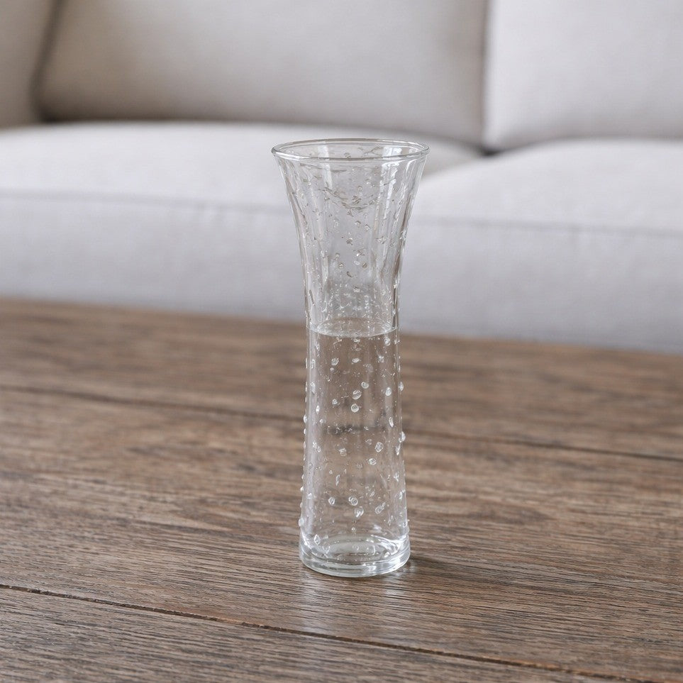 Vintage Clear Art Glass Bud Vase Applied Polka Dots 7 Inch