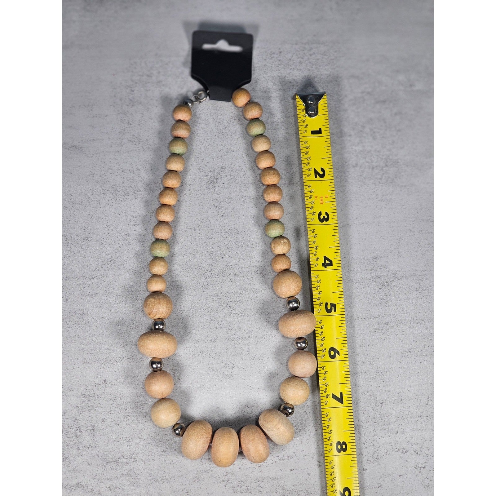 Vintage Wooden Bead Necklace with Silver Tone Accents | Rustic Boho Jewelry