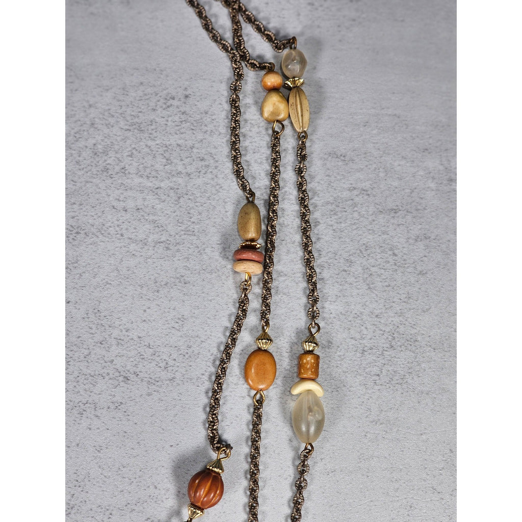 Vintage Multi Strand Beaded Necklace Earth Tone Chain Necklace
