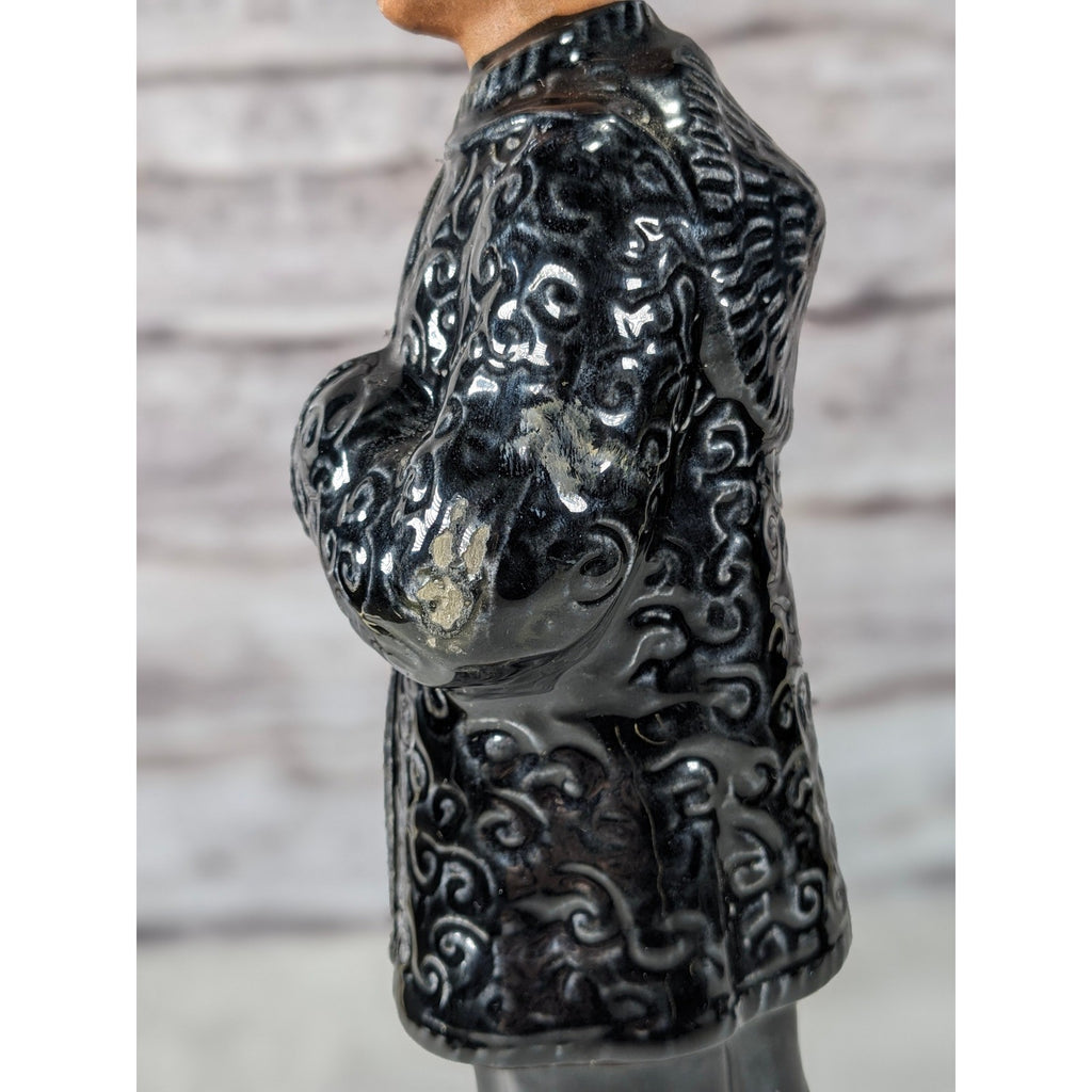 Vintage Ceramic Child Figurine Black Embossed Coat 9.5 Inch Statue