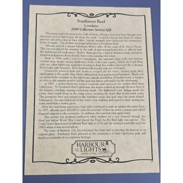 Harbour Lights Southwest Reef Lighthouse w/ COA Exclusive