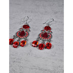Vintage Red Rhinestone Drop Earrings Silver Tone Dangle Statement Jewelry