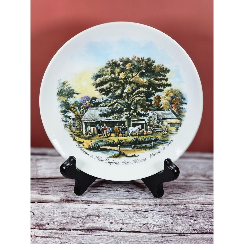 Vintage Currier & Ives Autumn Rural Scene Plate 6.5" Horse Barn Art