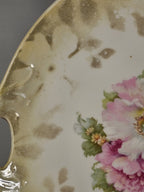 Germany Porcelain 2 Handle Cake Serving Plate Hand Painted Flowers