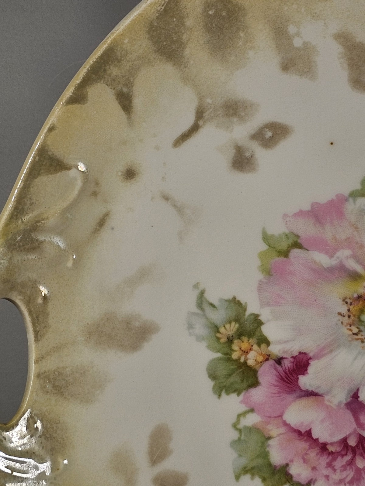 Germany Porcelain 2 Handle Cake Serving Plate Hand Painted Flowers