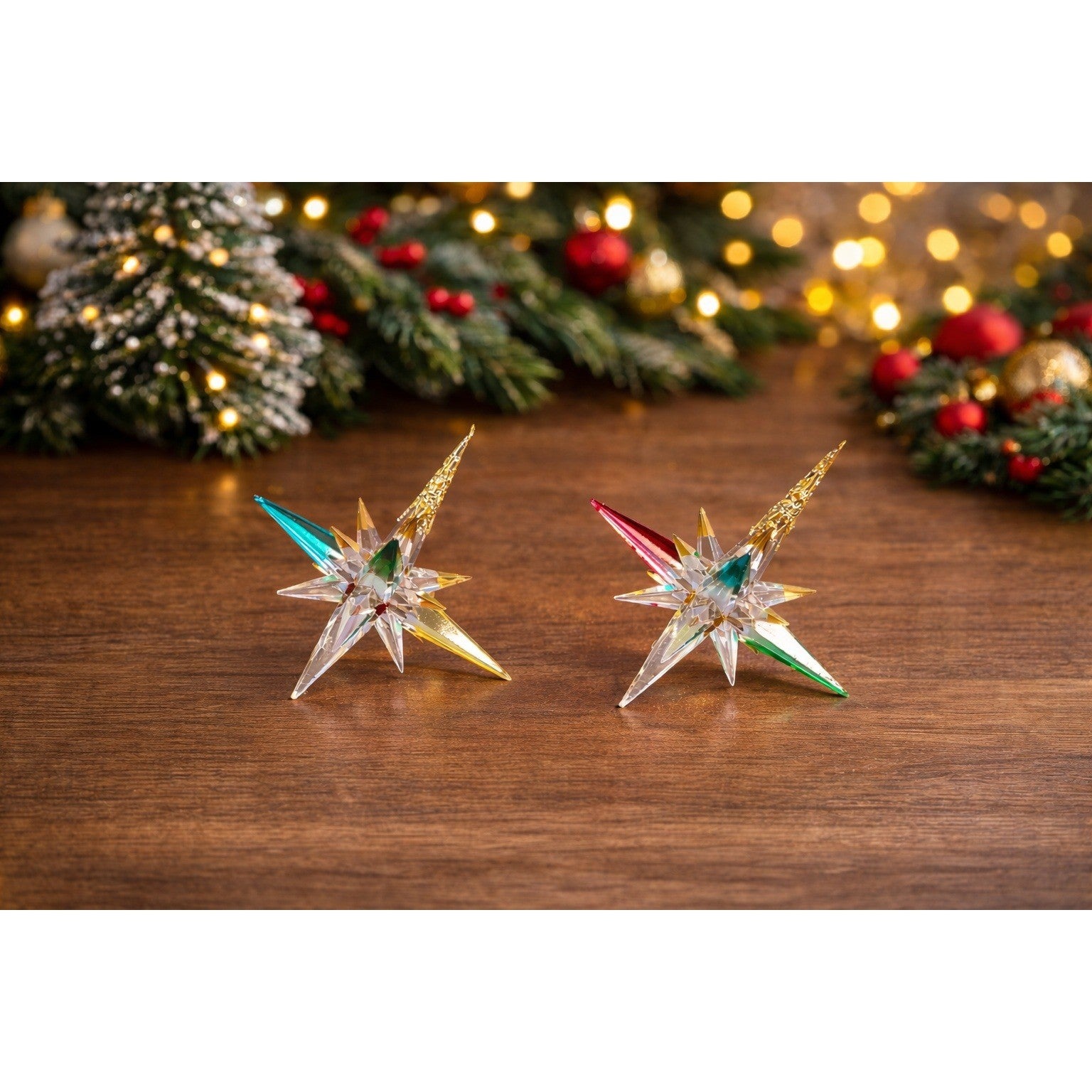 Vintage Iridescent Starburst Ornaments Set of 2 | Mid Century Style Decor