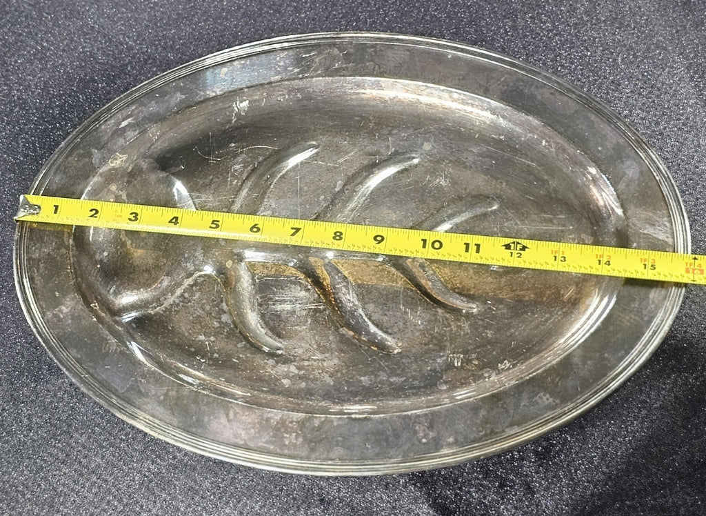 Vintage Silverplate Oval Well & Tree Meat Serving Platter Tray 15.5" x 11.5"