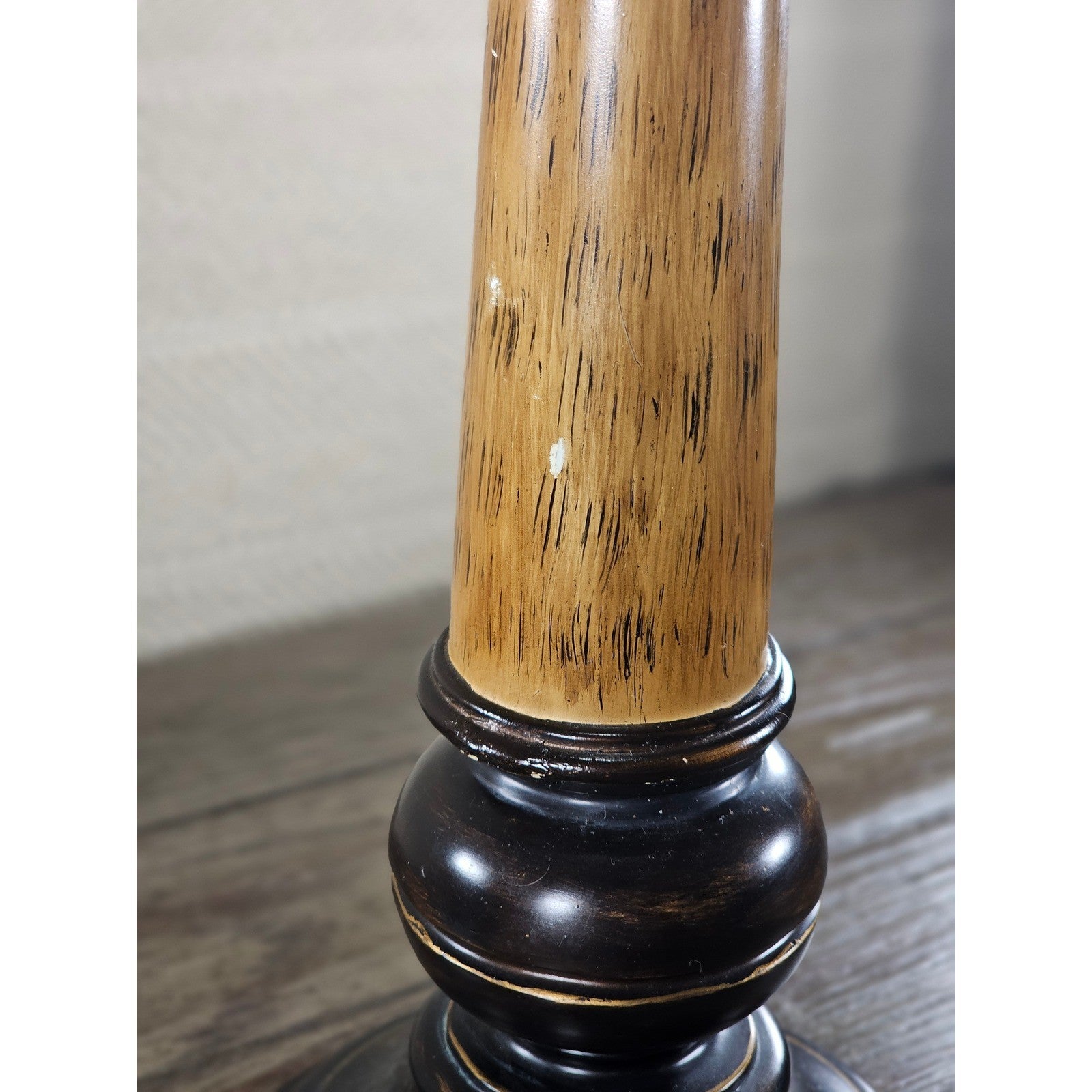 Vintage Wood Table Lamp 30" Tall Black Gold Distressed Base