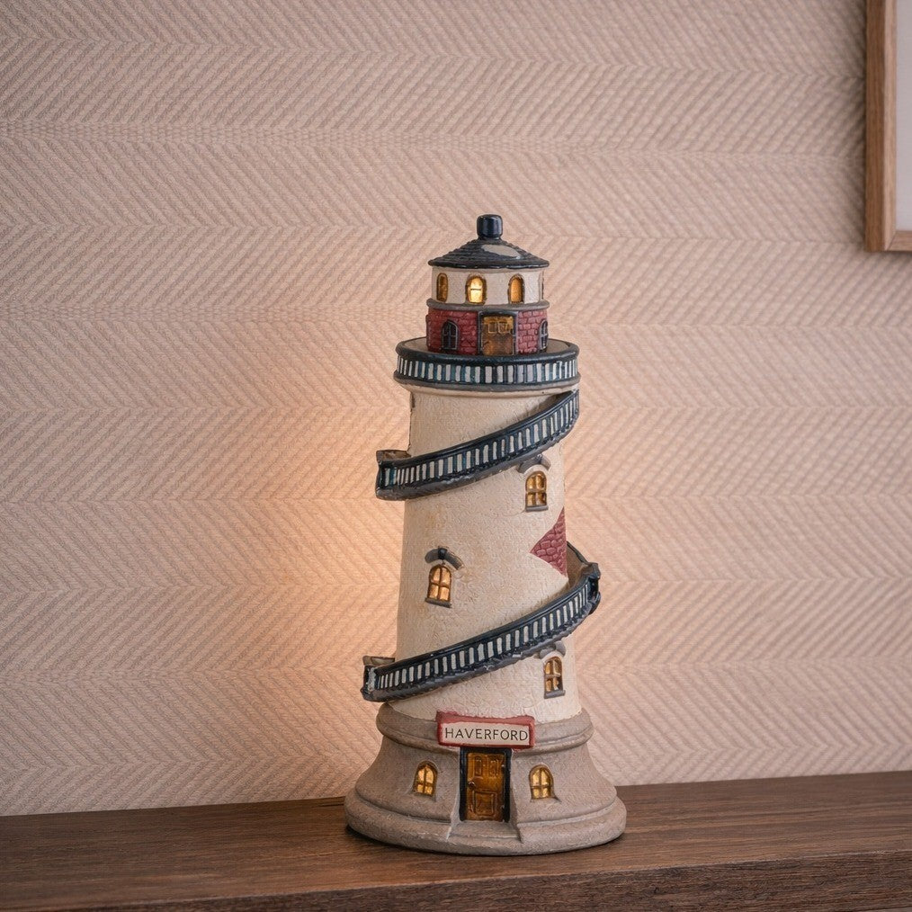 Vintage Lemax Haverford Lighthouse Table Lamp 10.5" Nautical Decor