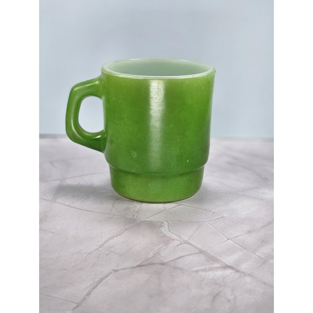 Vintage Anchor Hocking Green Stackable Mug Oven-Proof Glass 3.5"