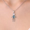 Vintage Sterling Silver Figural Pendant Blue Stone Dangle Necklace