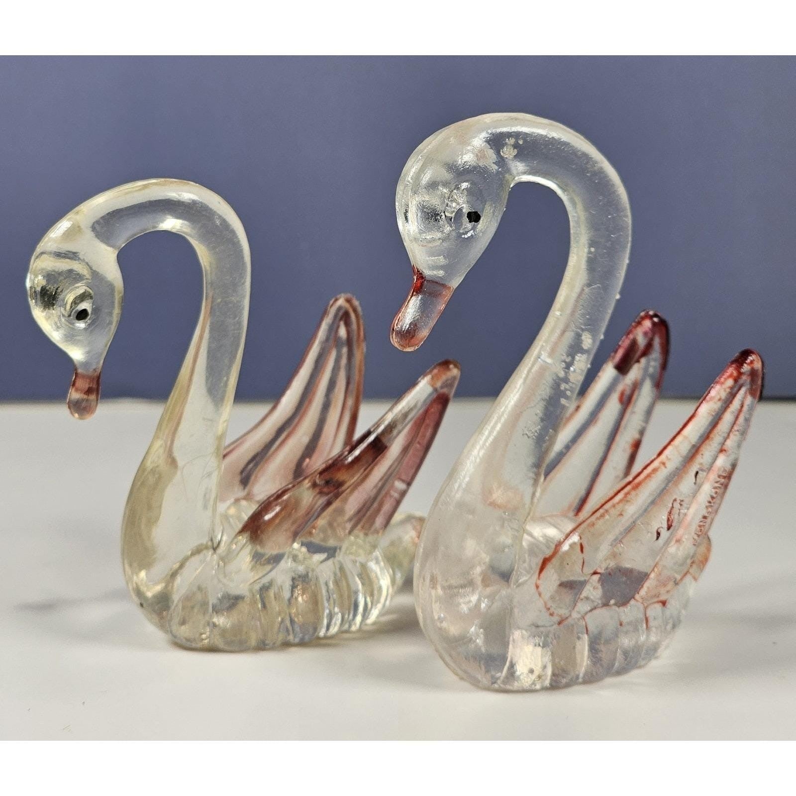 Vintage Acrylic Swan Figurines Clear Red Hong Kong Decor
