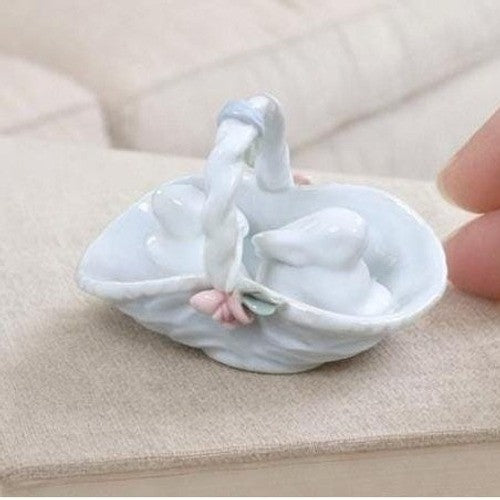 Vintage Porcelain Rabbit Figurine Basket White Bunny Decor