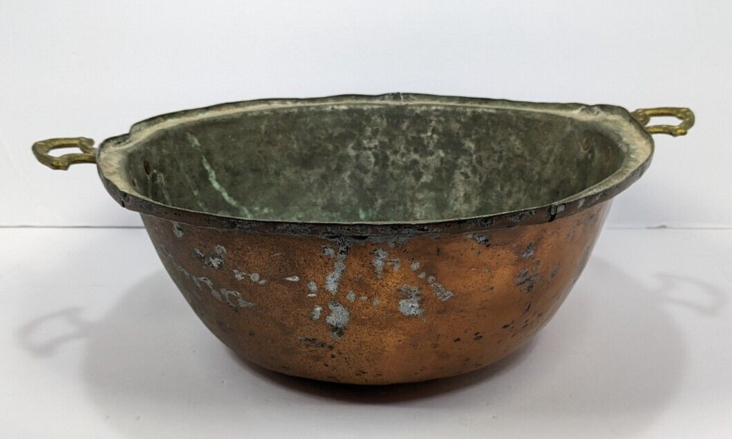 Vintage Copper Plated Pot With Cast Brass Handles