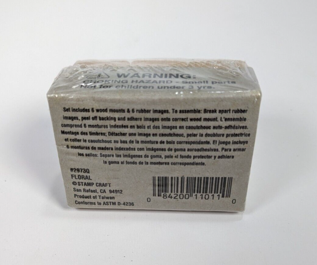 Set Of 6 Floral Stamps By Stamp Craft #2973Q Unused Wood & Rubber Stamp Set Taiw