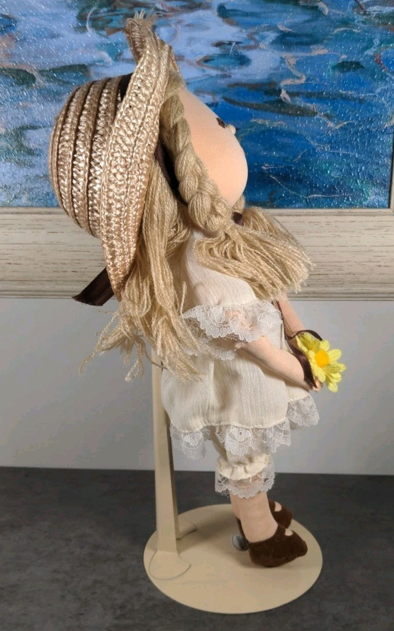 Vintage Applause Tessie Pepite Cloth Doll 1984 Straw Hat Flower Dress 12”