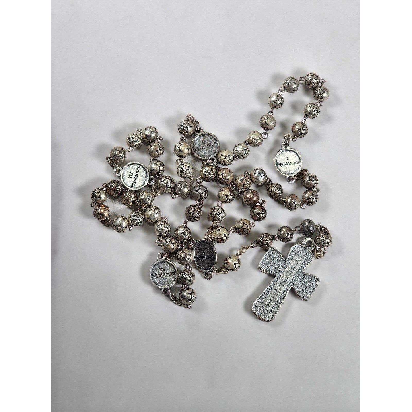 Vintage Rosary Necklace Sacred Heart Cross Religious Medal Beaded