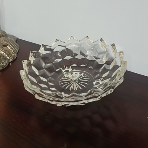 Fostoria American Cubist 3-Footed Clear Pressed Glass Bowl