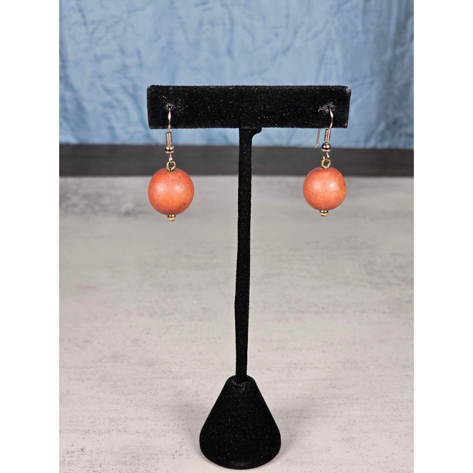 Vintage Coral-Tone Bead Drop Earrings | Simple Dangle Earrings