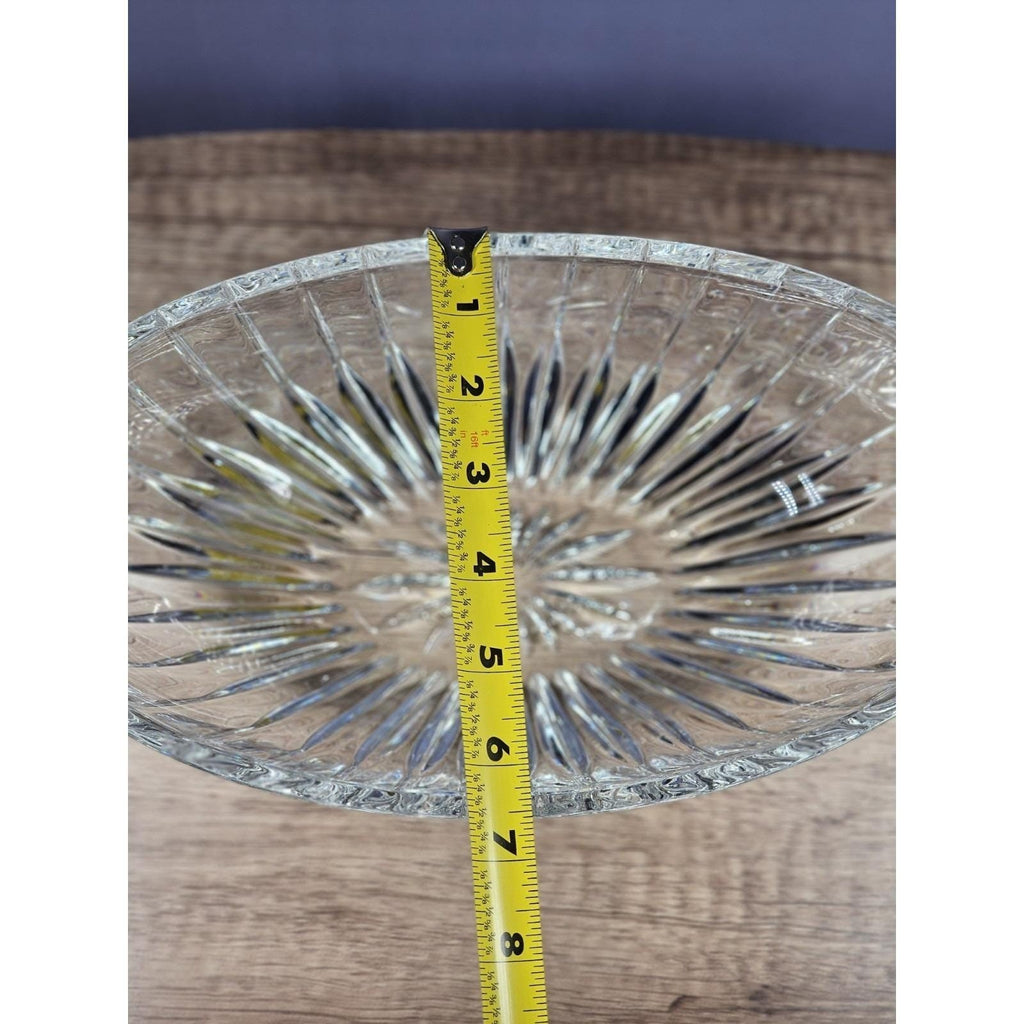 Vintage Cut Crystal Oval Bowl Starburst Pattern Textured Sides