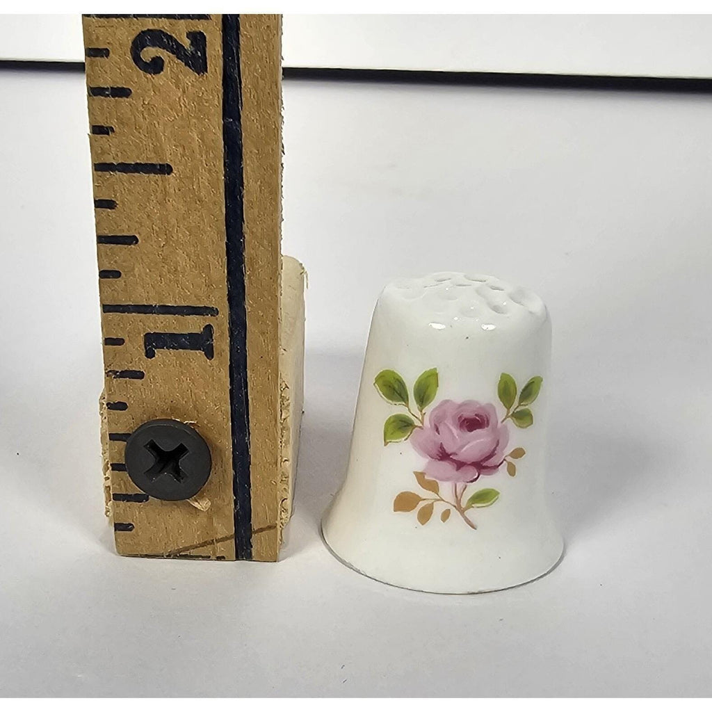 Vintage Porcelain Rose Thimble Pink Floral Sewing Collectible