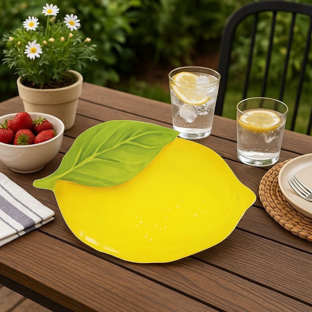 House & Garden Lemon Melamine Serving Tray Platter Dish Yellow 17.5" X 12"