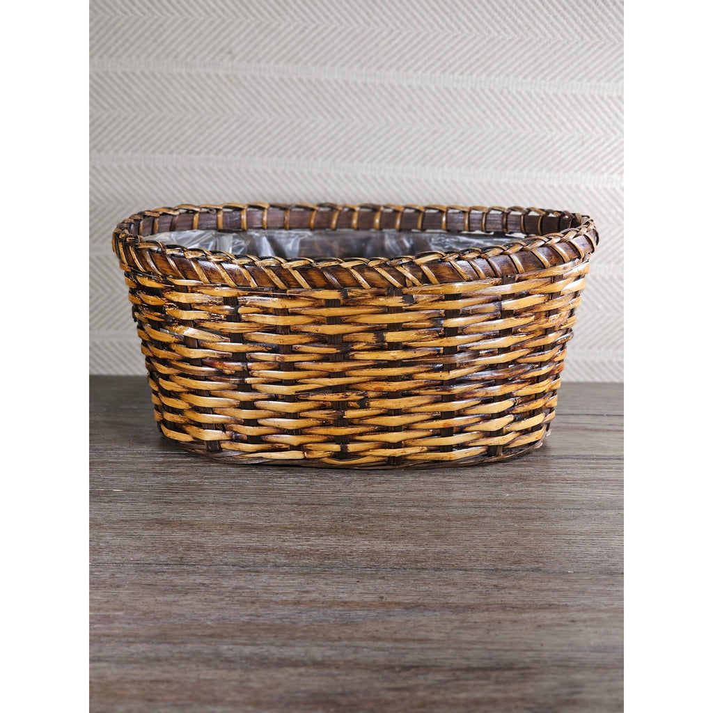 Vintage Woven Basket with Plastic Liner – Rustic Storage or Planter Basket