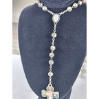 Vintage Rosary Necklace Sacred Heart Cross Religious Medal Beaded