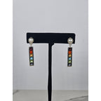 Vintage Rainbow Bar Drop Earrings with Pearl-Style Studs
