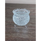 Vintage Cut Glass Footed Bowl 3x3 Diamond Pattern Trinket Dish