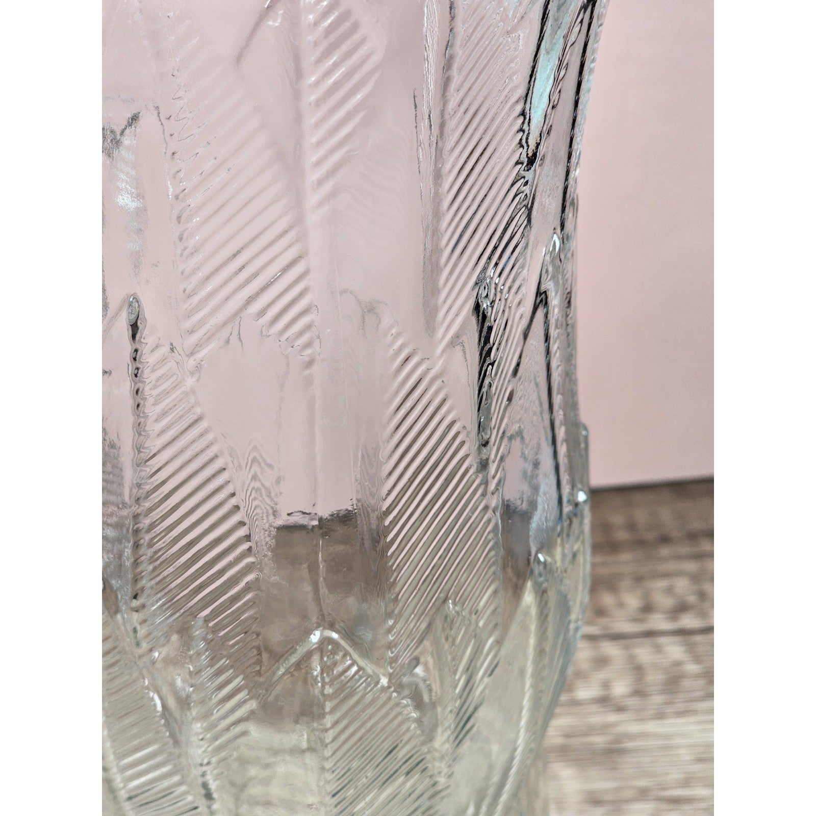 Vintage Brody Clear Glass Vase 9.5 Inch Mid Century Feather Leaf Design