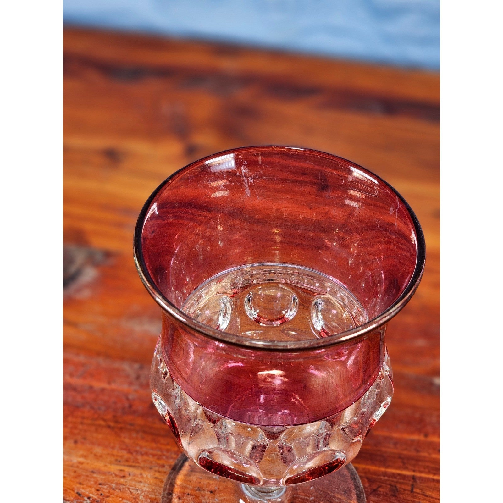 Vintage Amethyst Overlay Hobnail Wine Glass Purple Crystal Goblet