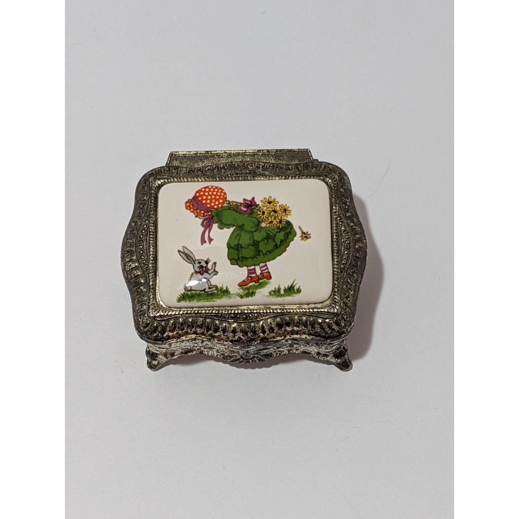 Vintage Silver Plated Trinket Box Red Felt Japan