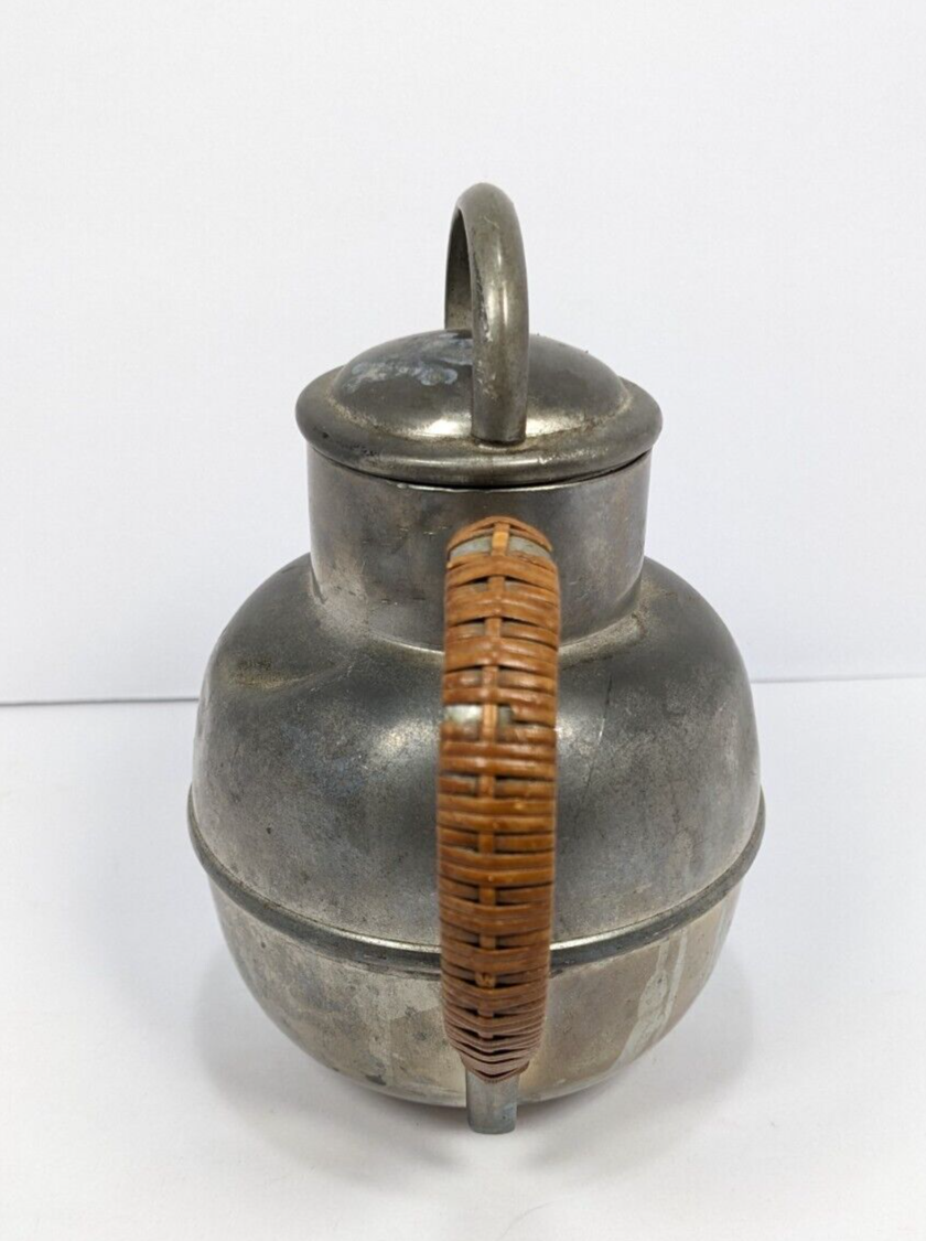 Vintage Rogers Solid Pewter Coffee Pot – Mid-Century Rattan-Handled #1172