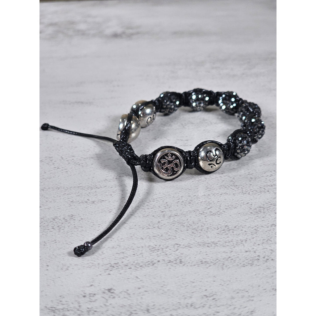 Adjustable Om Bracelet Black Cord Rhinestone Bead Spiritual Bracelet