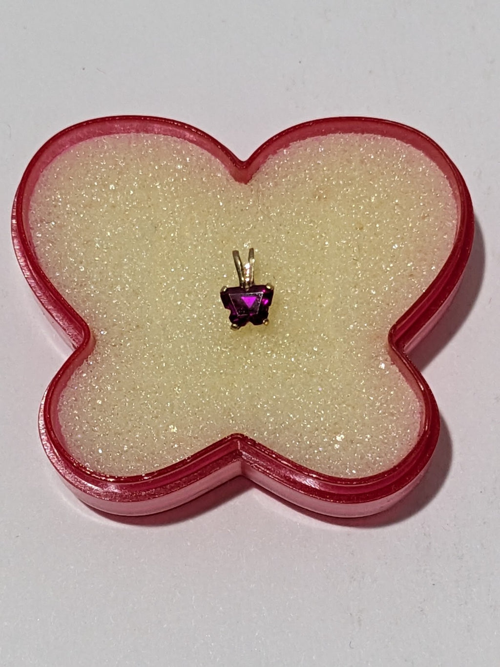 Bfly 10k Gold Fuchsia Stone Butterfly Pendant with Case