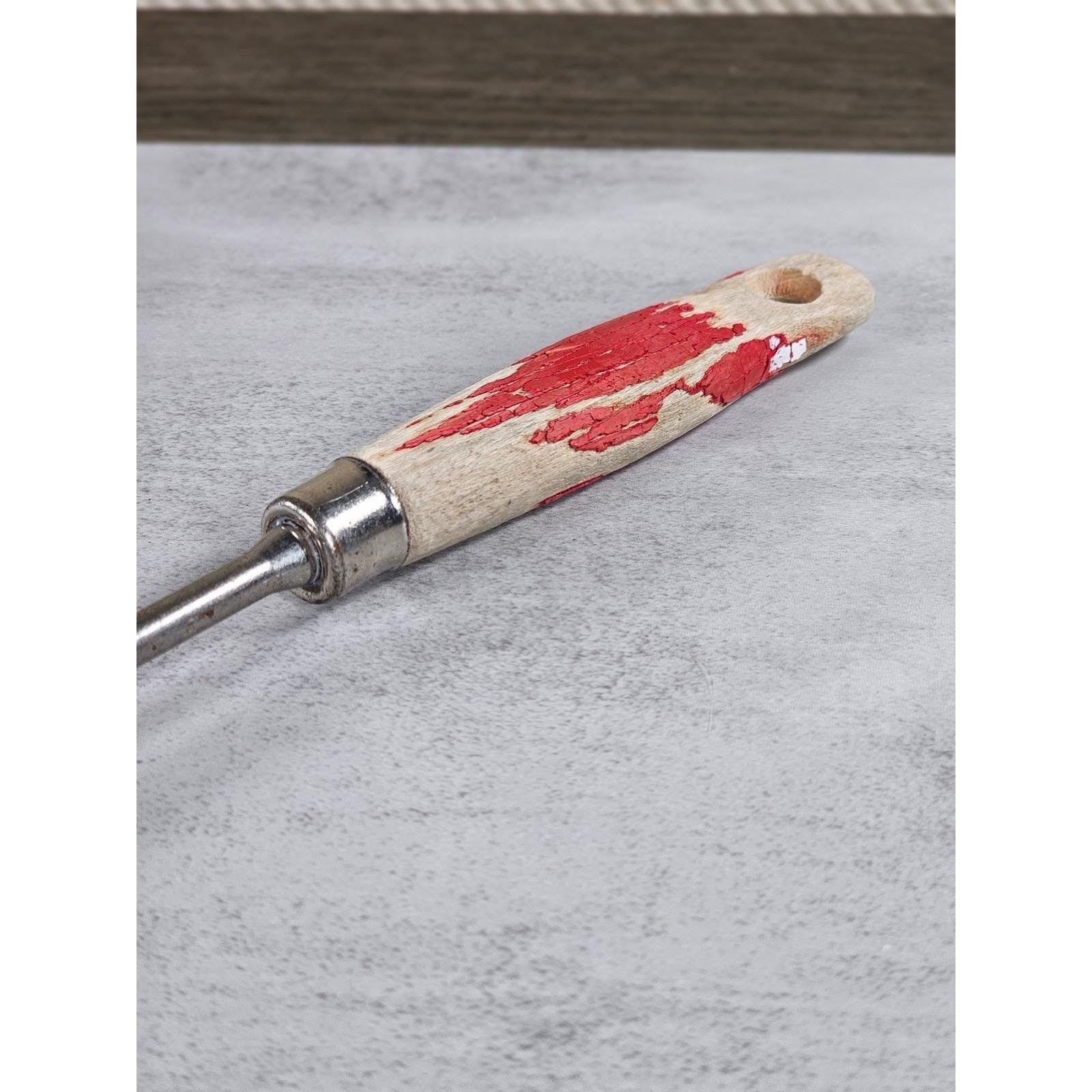 Vintage BBQ Carving Fork Wood Handle Red Paint Rustic 13 Inch